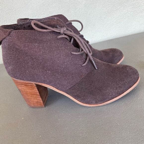 Tom’s Lunata Lace Up Stacked Heel Suede Booties Size 8 - Picture 2 of 12